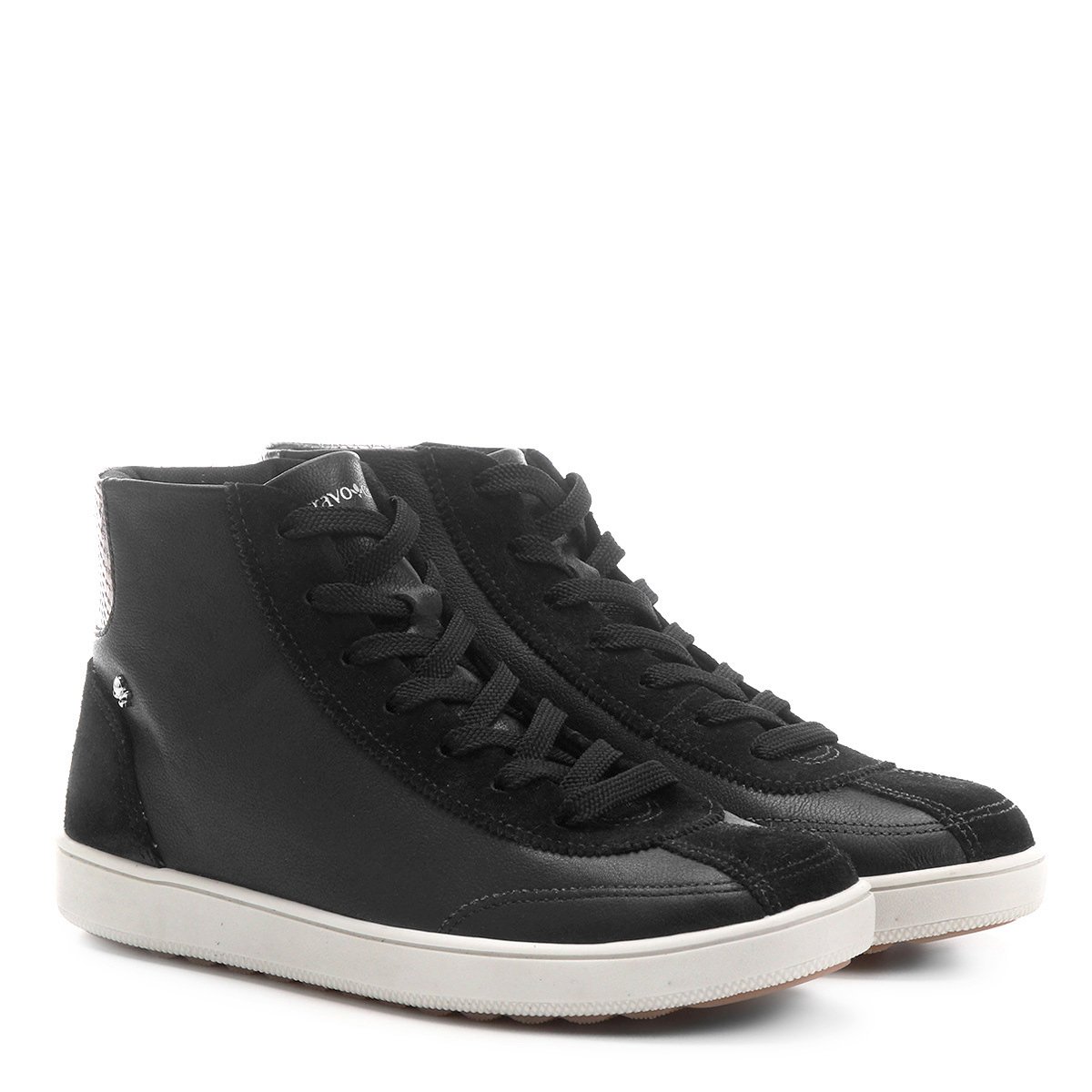 tênis couro cano alto cravo & canela com cadarço elástico feminino